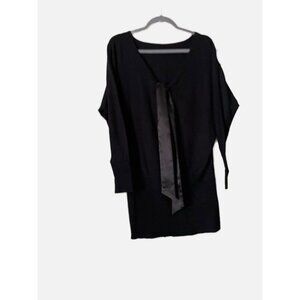 White House Black Market Women Black V-Neck Long Sleeve Ribbed Sweater Blouse